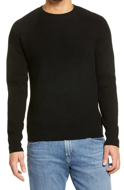 Schott Ribbed Wool Crewneck Sweater In Black