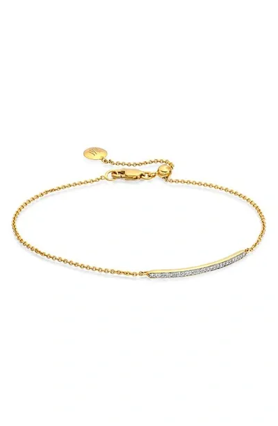 Monica Vinader Skinny Short Bar Bracelet Diamond In Yellow Gold