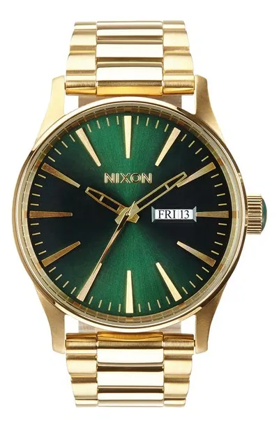 Nixon Orologio Sentry Ss Oro E Verde In Acciaio In Patterned Yellow