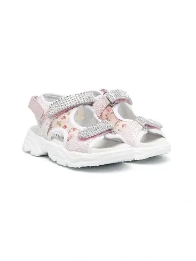 Monnalisa Kids' Rhinestone-strap Floral Sandals In Pink