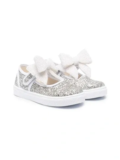 Monnalisa Kids' Glitter Embellished Ballerina Shoes In Silver