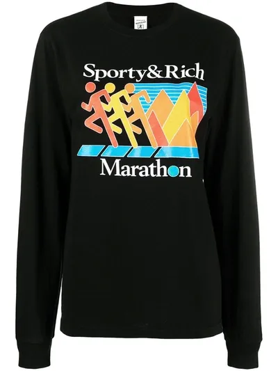 Sporty And Rich Marathon Long-sleeved Cotton Top In Black