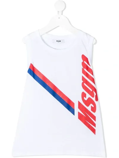 Msgm Kids' Printed Cotton Jersey Tank Top In White