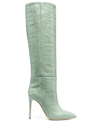 Paris Texas Croc-effect Leather Knee-high Boots In Light Green