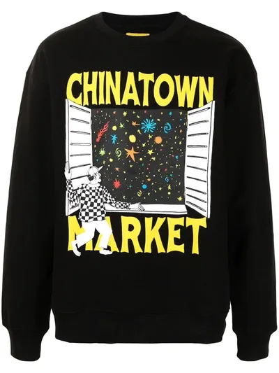 Chinatown Market Black Sweatshirt With Yellow Logo Lettering And Print