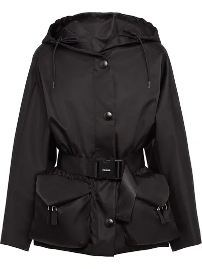 Prada Re-nylon Blouson Jacket W/ Detachable Hood In Black