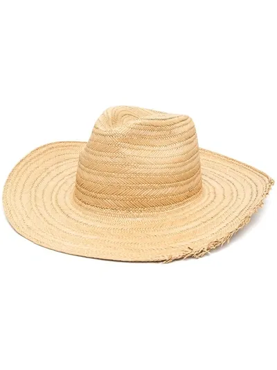 Saint Laurent Unfinished Detail Straw Hat In Natural