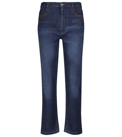 Chloé Logo-print High-waisted Cropped Jeans In Blue