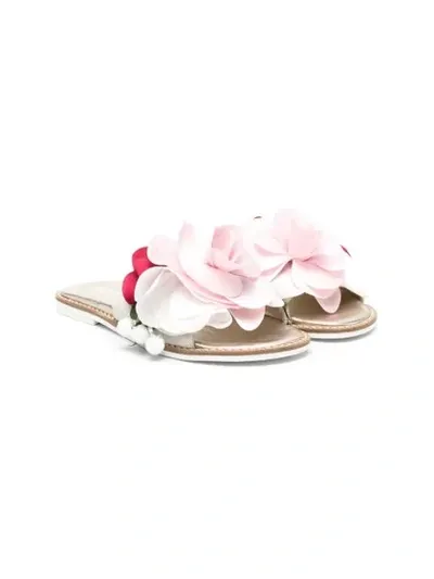 Monnalisa Teen 3d Floral Detail Sandals In Neutrals