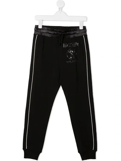 Moschino Kids' Raised Logo Print Track Pants In Black