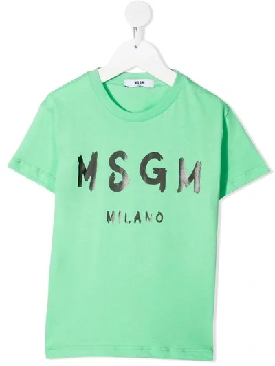 Msgm Teen Logo-print Short-sleeved T-shirt In Green