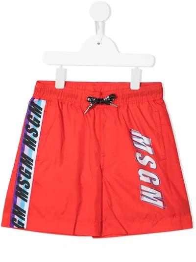 Msgm Kids' Printed Swimming Trunks In Red