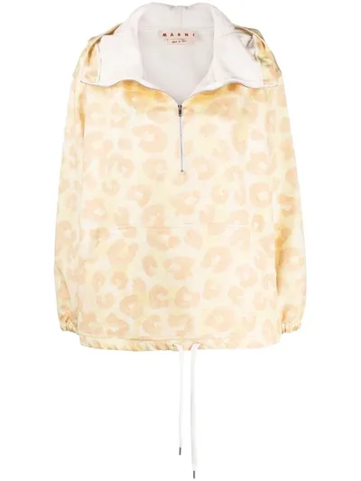 Marni Leopard Print Half-zip Jacket In Yellow