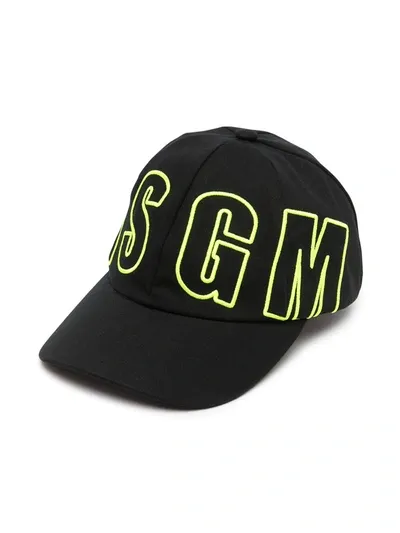 Msgm Kids' Logo-print Six-panel Cap In Black