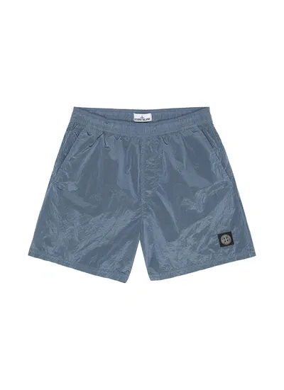 Stone Island Metallic Nylon Swimming Trunks In Blue