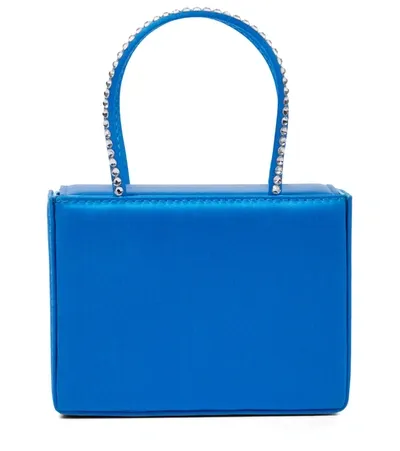 Amina Muaddi Gilda Super Mini Embellished Satin Tote In Blue