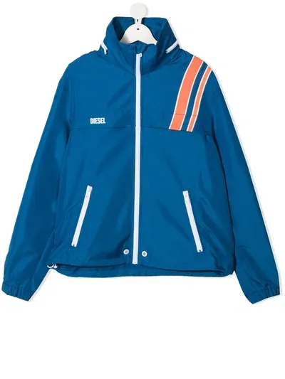 Diesel Stripe-detail Logo-print Jacket In Blue