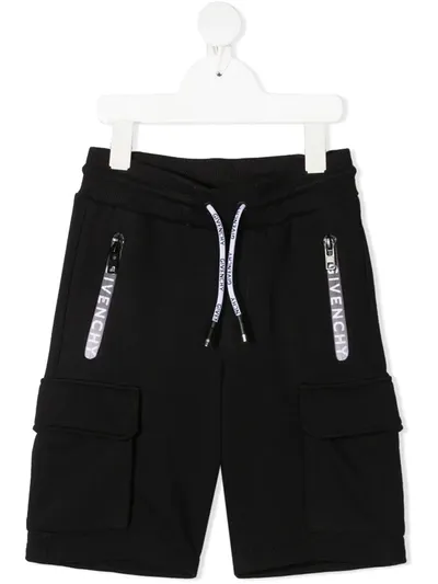 Givenchy Kids' Logo-tape Knee-length Track Shorts In Black