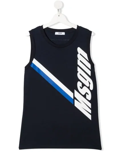 Msgm Kids' Printed Cotton Jersey Tank Top In Blue