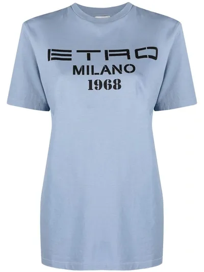 Etro Jersey T-shirt With Logo Print In Light Blue