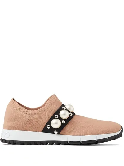 Jimmy Choo Verona Crystal Strap Pull-on Sneakers In Ballet Pink/black/white Mix