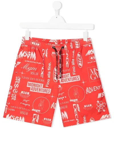 Msgm Teen Graphic-print Shorts In Red