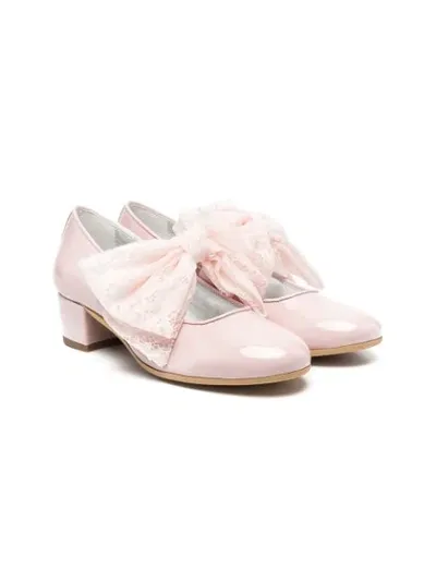 Monnalisa Kids' Lace Ribbon Heeled Ballerinas In Pink