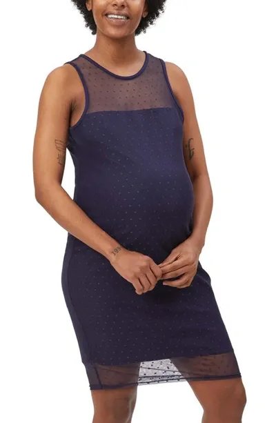 Stowaway Collection Shadow Dot Maternity Sheath Dress In Navy