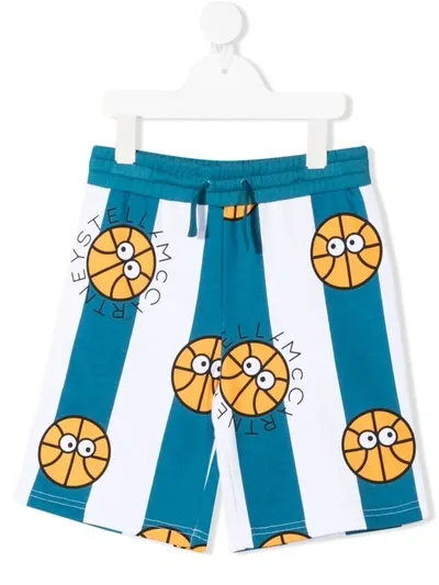 Stella Mccartney Kids' Multicolor Short For Boy With Basketballs In Blue