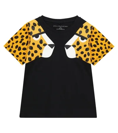 Stella Mccartney Kids' Cheetah Print Organic Cotton Dress In Black