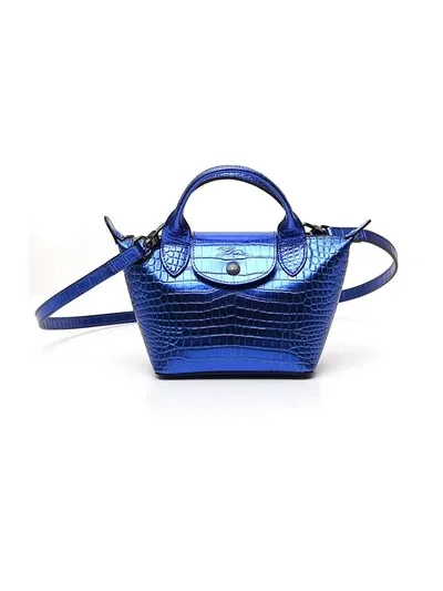 Longchamp Le Pliage Cuir Xs Top Handle Bag In Blue