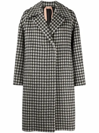 N°21 Check-pattern Drop-shoulder Coat In Black