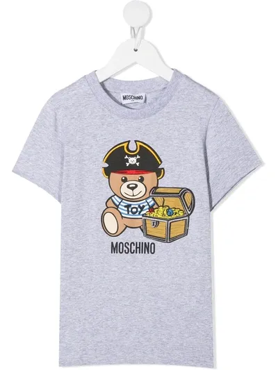 Moschino Kids' Teddy Bear-print Cotton T-shirt In Grigio