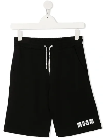 Msgm Teen Logo-print Cotton Deck Shorts In Black