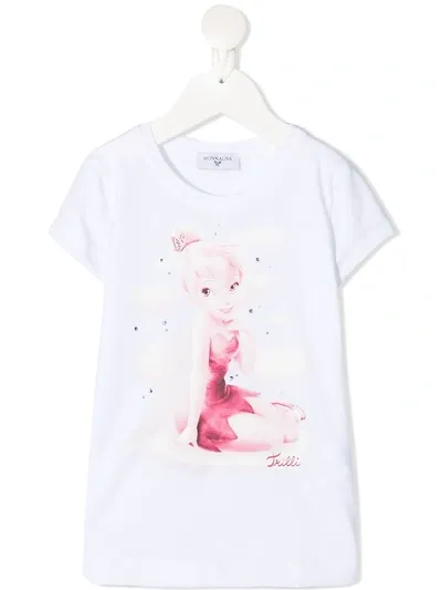 Monnalisa Kids' Tinker Bell-print T-shirt In White,fuchsia