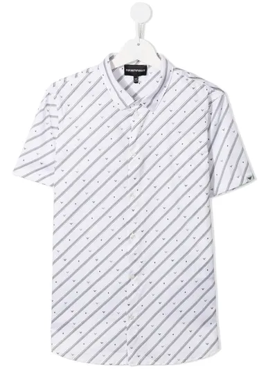 Emporio Armani Teen Diagonal Striped Short-sleeved Shirt In White