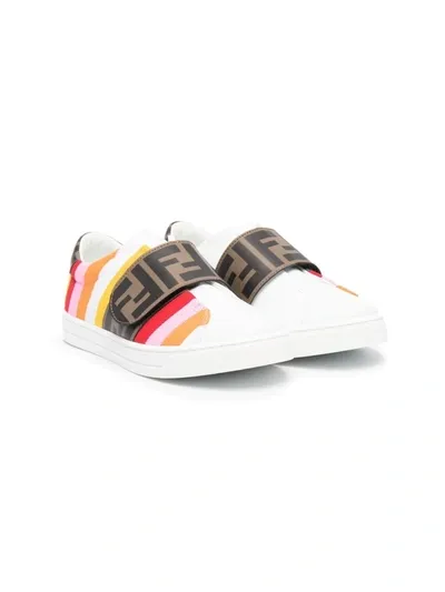 Fendi Kid's Striped Ff Grip-strap Sneakers, Toddler/kids In Pink