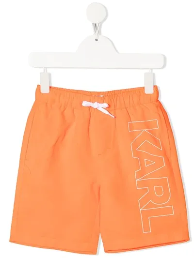 Karl Lagerfeld Teen Logo-print Swim Shorts In Orange