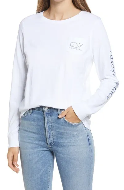 Vineyard Vines Whale Long Sleeve Pocket Graphic Tee In White Cap