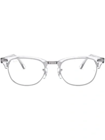 Ray Ban Clubmaster Optics Eyeglasses Transparent Frame Clear Lenses 49-21 In White Transparent