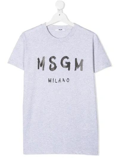 Msgm Teen Logo Print T-shirt In Grey