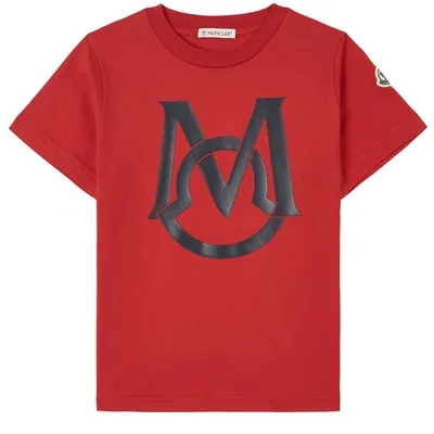 Moncler Kids' Logo Print Cotton T-shirt In Red