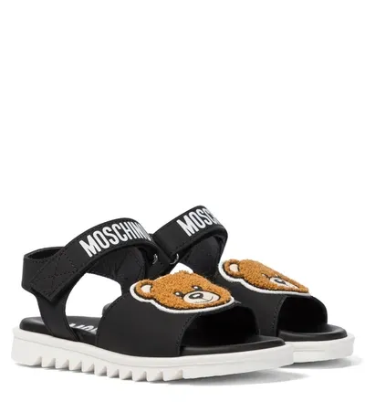 Moschino Kids' Teddy Bear Motif Sandals In Black