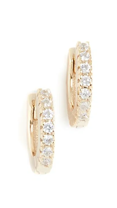 Adinas Jewels Mini Pavé Huggie Hoop Earrings In Gold