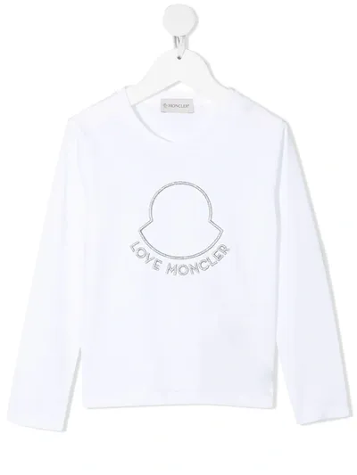 Moncler Kids' Long-sleeve Embroidered Logo T-shirt In White