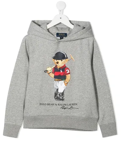 Ralph Lauren Kids' Logo Teddy Print Hoodie In Andover Heather