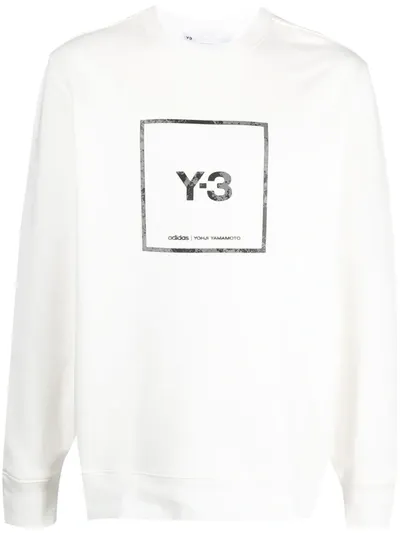 Y-3 White Reflective Square Logo Graphic Sweatshirt In White,grey