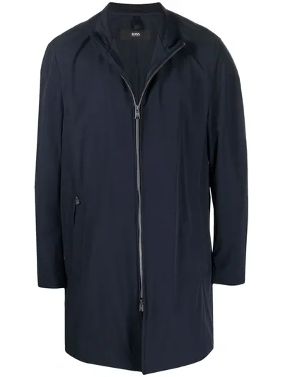 Hugo Boss Stand-up Collar Zip-up Coat In Blue