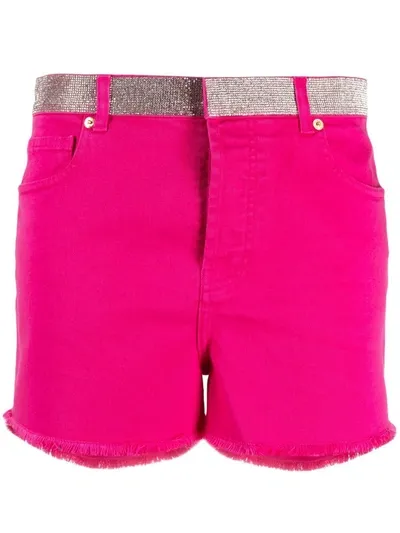 Alexandre Vauthier Crystal Belt Denim Shorts, Red In Opera