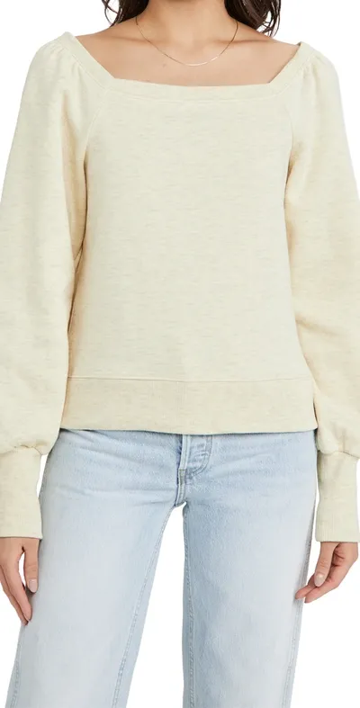 Rebecca Minkoff Ariel Square Neck Puff Sleeve Sweatshirt In Oat Melange